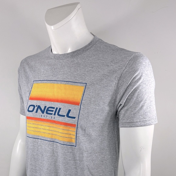 O’NEILL T-SHIT, MENS LIGHT GREY W/ORANGE & YELLOW LOGO, 90%COTTON, 10%POLYESTER - Picture 2 of 11